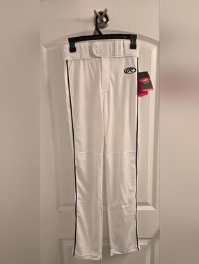 Rawlings Men's White Baseball Pants with Black Piping